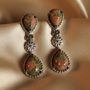 Unakite Stainless Steel Dangle Earrings